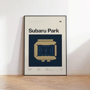 Pôster do Philadelphia Union, impressão do estádio Subaru Park, pôster de futebol moderno de meados do século, pôsteres de futebol para quarto, arte de parede de escritório minimalista