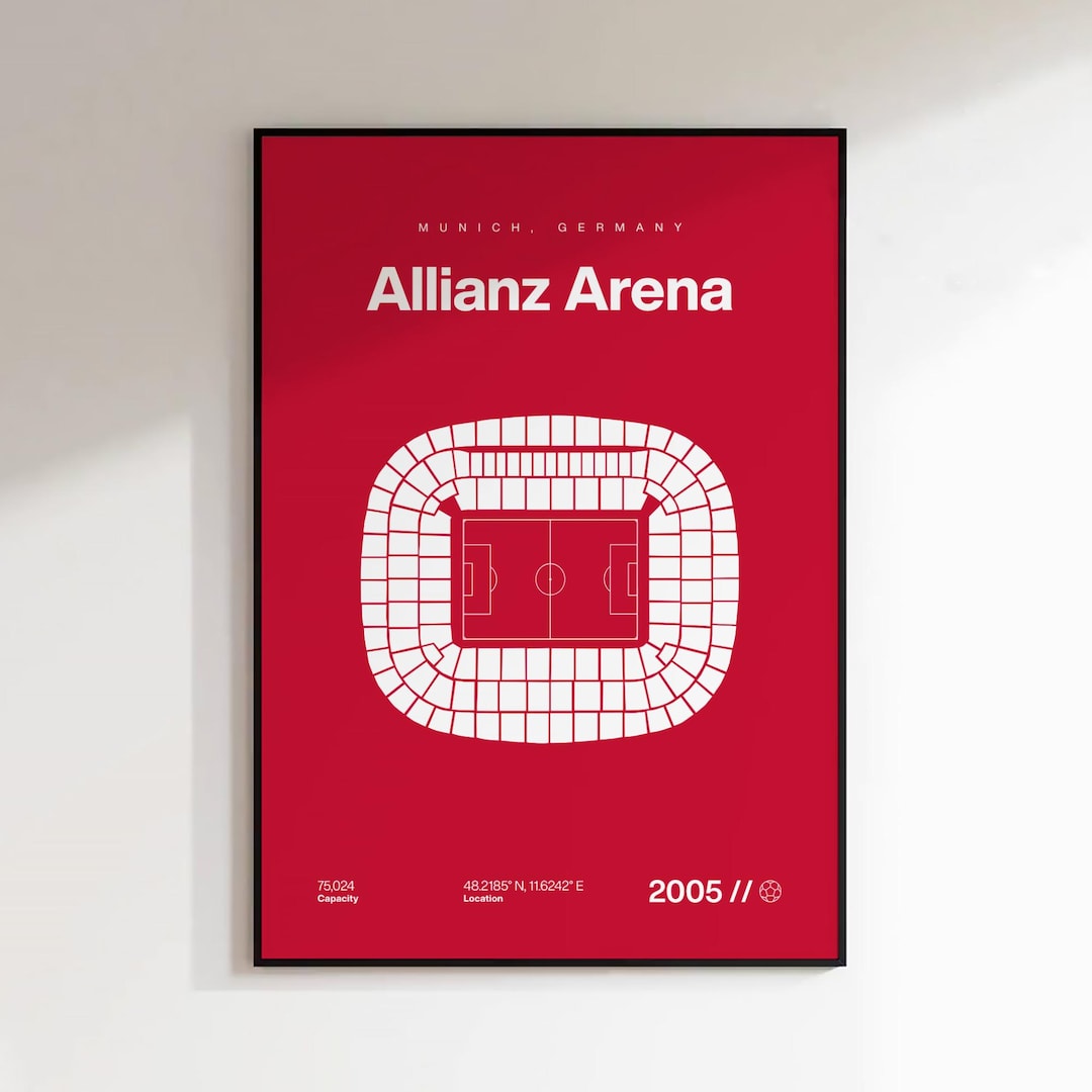 Munich Football Poster, Allianz Arena Stadium Print, Mid Century Modern ...