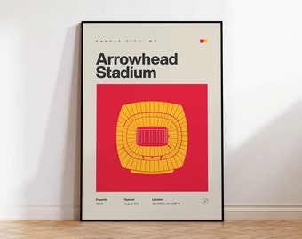 Kansas City Chiefs Poster, Arrowhead Stadium Print, Mid Century Modern Football Poster, Sports Bedroom Posters, Minimalist Office Wall Art