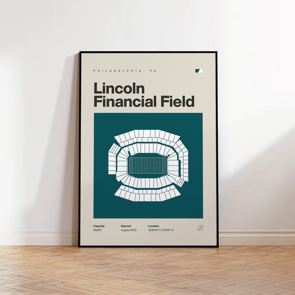 Philadelphia Eagles Poster, Lincoln Financial Field Stadium Print, Mid Century Modern Football Art, Bedroom Art, Minimalist Office Wall Art