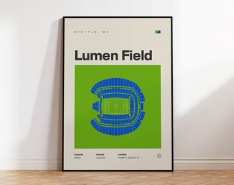 Seattle Sounders Poster, Lumen Field Print, Mid Century Modern Soccer Wall Art, Sports Bedroom Poster, Minimalist Office Football Wall Art