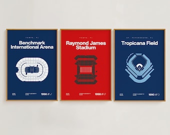 Tampa Bay Sports Stadium Prints Set | Mid Century Modern Minimalist Posters (Digital Download)