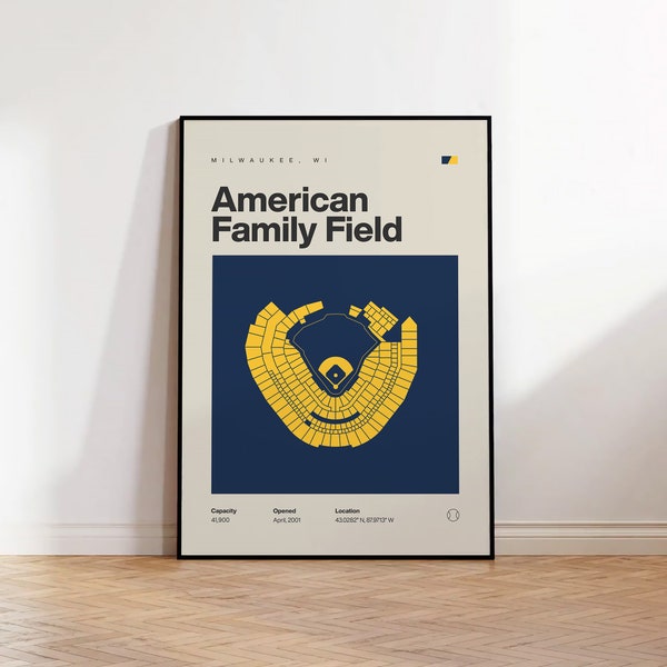 Milwaukee Brewers Poster, American Family Field Print, Mid Century Modern Baseball Poster, Sport Bedroom Posters, Minimalist Office Wall Art