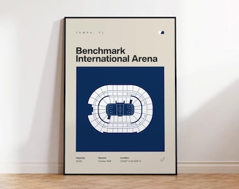 Tampa Bay Lightning Poster, Benchmark International Arena Print, Mid Century Modern Hockey, Sport Bedroom Poster, Minimalist Office Wall Art