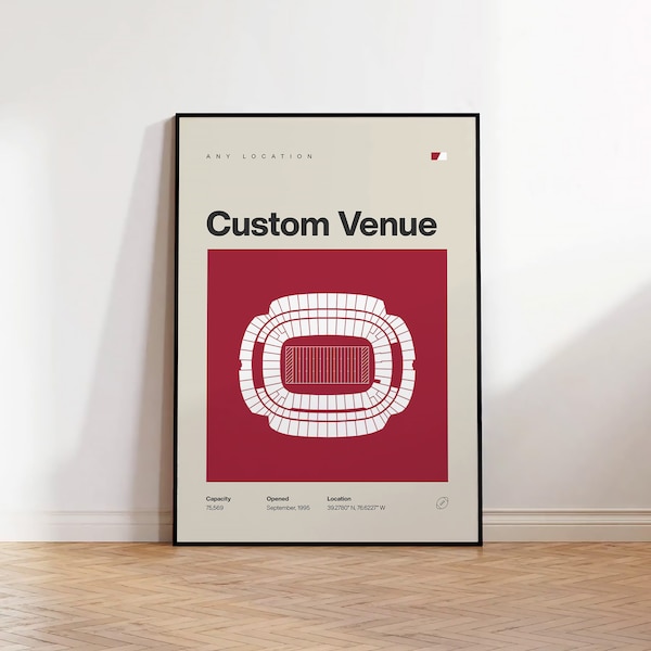 Custom Sports Venue Poster, Any Team or College Stadium Print, Mid Century Modern Poster, Sports Bedroom Posters, Minimalist Office Wall Art