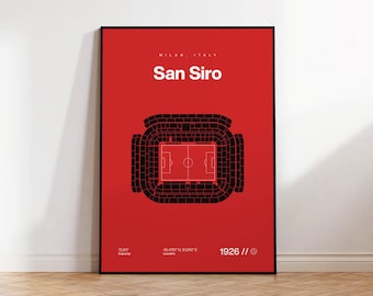 Milan Poster, San Siro Stadium Print, Mid Century Modern Soccer Poster, Sports Bedroom Posters, Minimalist Office Wall Art