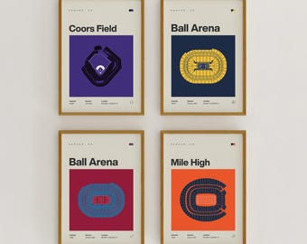 Colorado Sports Print Set | Broncos, Nuggets, Rockies, Avalanche | Minimalist Mid Century Modern Bedroom Office Posters | Printable Download