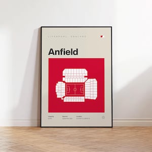 Liverpool Football Poster, Anfield Stadium Print, Mid Century Modern Soccer Poster, Sports Bedroom Posters, Minimalist Office Wall Art