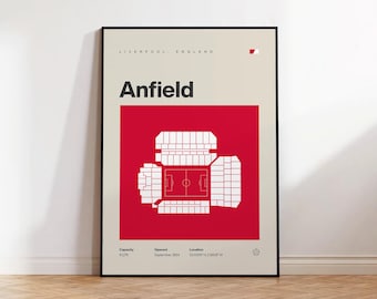 Liverpool Football Poster, Anfield Stadium Print, Mid Century Modern Soccer Poster, Sports Bedroom Posters, Minimalist Office Wall Art