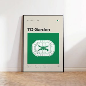 Boston Celtics Poster, TD Garden Stadion Druck, Mid Century Modern Basketball Poster, Sport Schlafzimmer Poster, Minimalistische Büro Wandkunst