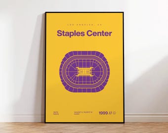 Plakat LA Lakers, wydruk na stadionie Los Angeles Staples Center, plakaty koszykarskie w stylu mid-century modern, sztuka do sypialni, minimalistyczna sztuka ścienna do biura