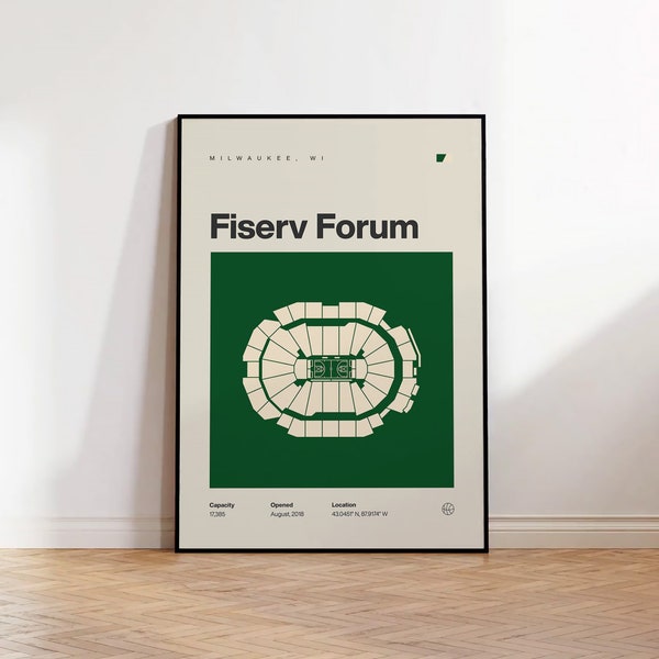 Milwaukee Bucks Poster, Fiserv Forum Stadium Print, Mid Century Modern Basketball Poster, Sports Bedroom Posters, Minimalist Office Wall Art