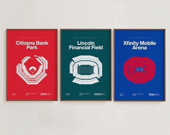 Philadelphia Sports Stadium Print Set | Eagles, Phillies, Sixers | Minimalist Mid Century Modern Bedroom Office Posters | Printable Download