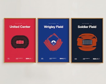 Chicago Sports Stadium Prints Set | Mid Century Modern Minimalist Posters (Digital Download)