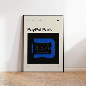 Poster dei San Jose Earthquakes, stampa del PayPal Park, poster della MLS, stile moderno di metà secolo, decorazione murale dedicata al calcio, regalo per i tifosi di calcio, poster sportivo per camera da letto