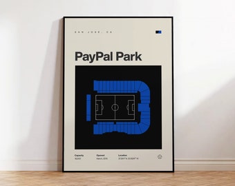 San Jose Earthquakes Poster, PayPal Park Print, MLS Poster, Mid Century Modern, Soccer Wall Art, Football Fan Gift, Sports Bedroom Poster