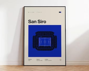 Inter Poster, San Siro Stadium Print, Mid Century Modern Soccer Poster, Football Bedroom Art, Sports Minimalist Office Wall Art