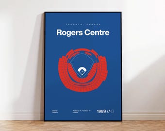 Toronto Blue Jays Poster, Rogers Centre Stadium Print, Mid Century Modern Baseball Poster, Sports Bedroom Poster, Minimalist Office Wall Art
