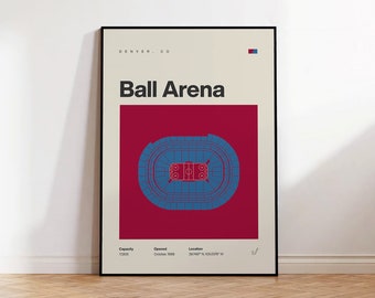 Colorado Avalanche Poster, Ball Arena Stadium Print, Mid Century Modern Hockey Poster, Sports Bedroom Posters, Minimalist Office Wall Art