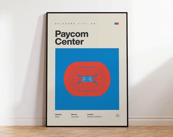 Oklahoma City Thunder Poster, Paycom Center Print, Mid Century Modern Basketball Poster, Sports Bedroom Posters, Minimalist Office Wall Art