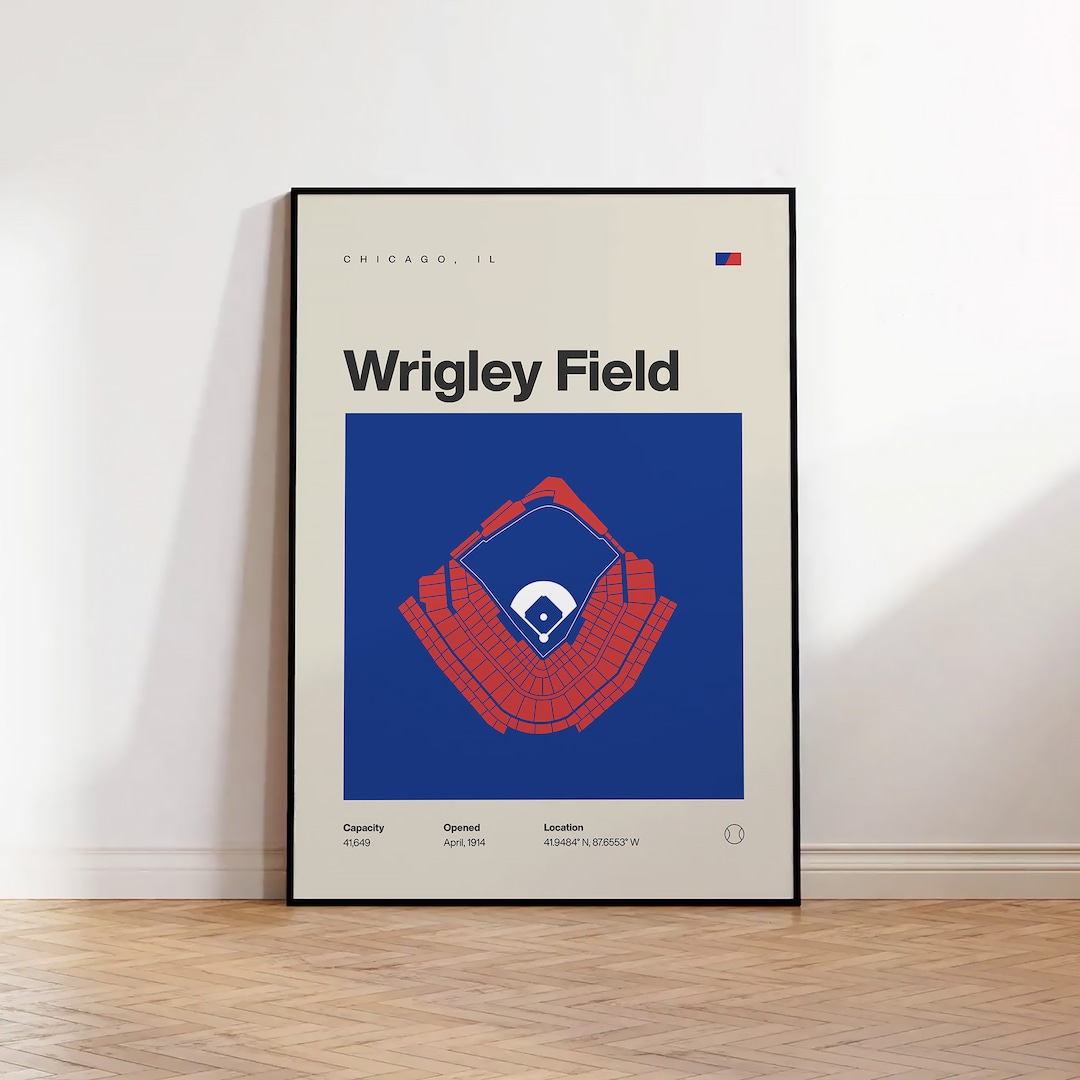 Chicago Cubs Poster, Wrigley Field Stadium Print, Mid Century Modern ...