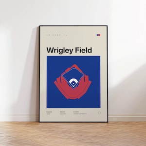 Chicago Cubs Poster, Wrigley Field Stadium Print, Mid Century Modern Baseball Poster, Sports Bedroom Posters, Minimalist Office Wall Art