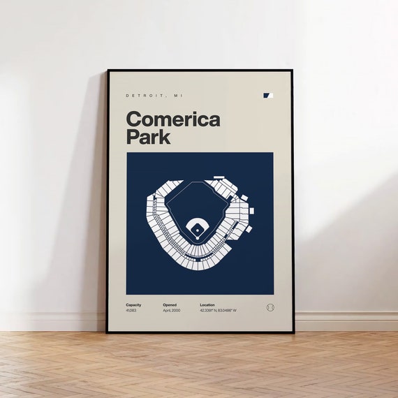 Detroit Tigers Poster, Comerica Park Stadium Print, Mid Century Modern Baseball Poster, Sports Bedroom Posters, Minimalist Office Wall Art