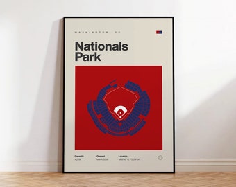 Washington Nationals Poster, Nationals Park Stadium Print, Mid Century Modern Baseball Poster, Sport Bedroom Art, Minimalist Office Wall Art