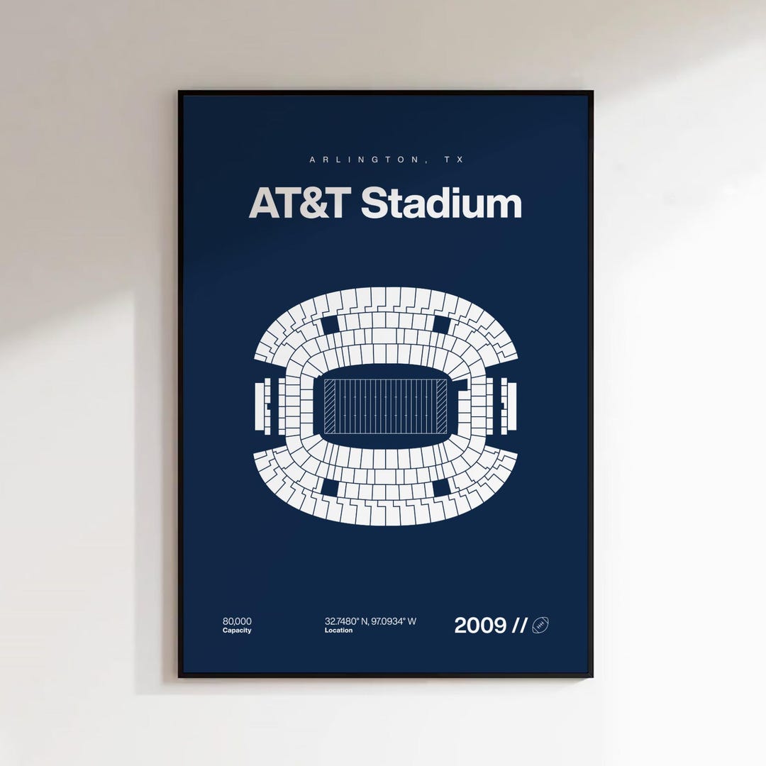 Dallas Cowboys Poster, AT&T Stadium Print, Mid Century Modern Football ...