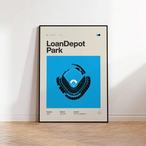 Miami Marlins Poster, LoanDepot Park Print, MLB Poster, Mid Century Modern Baseball Wall Art, Baseball Gift, Sports Bedroom Posters