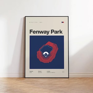 Boston Red Sox Poster, Fenway Park Stadium Print, Mid Century Modern Baseball Poster, Sports Bedroom Posters, Minimalist Office Wall Art