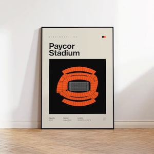 Cincinnati Bengals Poster, Paycor Stadium Print, Mid Century Modern Football Poster, Sports Bedroom Posters, Minimalist Office Wall Art