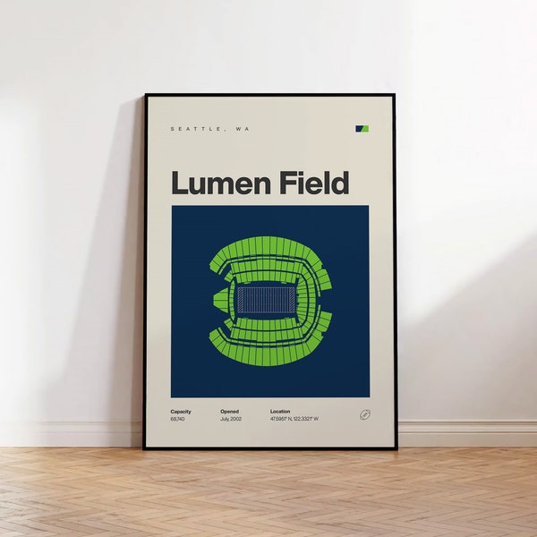 Seattle Seahawks Poster, Lumen Field Stadium Print, Mid Century Modern Football Poster, Sports Bedroom Posters, Minimalist Office Wall Art