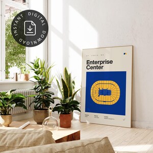 St. Louis Blues Poster, Enterprise Center Stadium Print, Mid Century Modern Hockey Poster, Sport Bedroom Posters, Minimalist Office Wall Art image 2