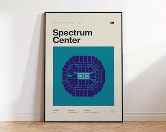 Charlotte Hornets Poster, Spectrum Center Stadium Print, Mid Century Modern Basketball Poster, Sport Bedroom Art, Minimalist Office Wall Art
