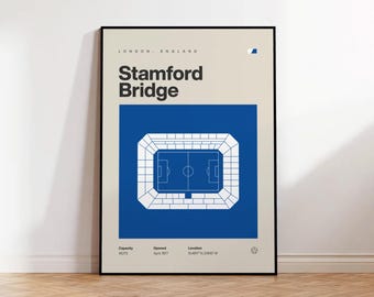 Chelsea Football Poster, Stamford Bridge Stadium Print, Mid Century Modern Soccer Poster, Sports Bedroom Posters, Minimalist Office Wall Art