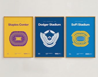 Los Angeles-sportstadion-printset | Lakers, Dodgers, Chargers | Minimalistische moderne slaapkamer kantoorposter uit het midden van de eeuw | Afdrukbare download