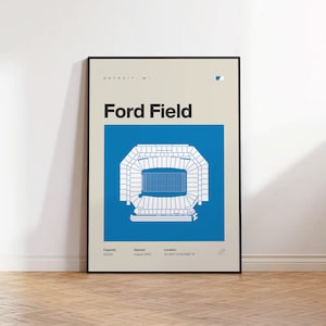 Detroit Lions Poster, Ford Field Stadion Druck, Mid Century Modern Football Poster, Sport Schlafzimmer Poster, Minimalistische Büro Wandkunst