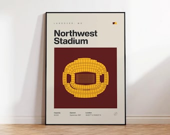 Washington Commanders Poster, Northwest Stadium Print, Mid Century Modern Football Poster, Sports Bedroom Art, Minimalist Office Wall Art