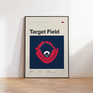 Minnesota Twins Poster, Target Field Stadium Print, Mid Century Modern Baseball Poster, Sports Bedroom Posters, Minimalist Office Wall Art