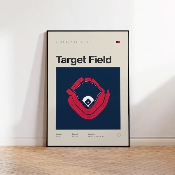 Minnesota Twins Poster, Target Field Stadium Print, Mid Century Modern Baseball Poster, Sportslaapkamer Posters, Minimalistische Office Wall Art