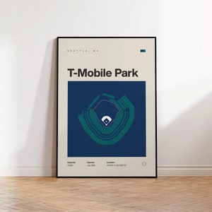 Seattle Mariners Poster, T-Mobile Park Stadium Print, Mid Century Modern Baseball Poster, Sports Bedroom Posters, Minimalist Office Wall Art