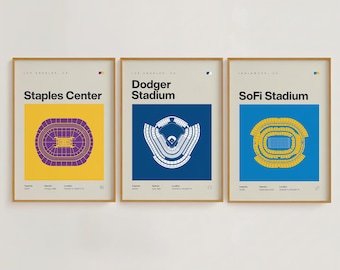 Los Angeles-sportstadion-printset | Lakers, Dodgers, Chargers | Minimalistische moderne slaapkamer kantoorposter uit het midden van de eeuw | Afdrukbare download