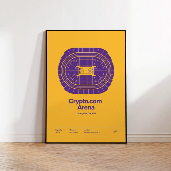 Affiche LA Lakers, impression du stade Arena Crypto.com de Los Angeles, affiches de basket-ball modernes du milieu du siècle, art de la chambre à coucher, art mural de bureau minimaliste