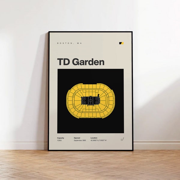 Boston Bruins Poster, TD Garden Stadium Print, Mid Century Modern Hockey Poster, Sports Bedroom Posters, Minimalist Office Wall Art