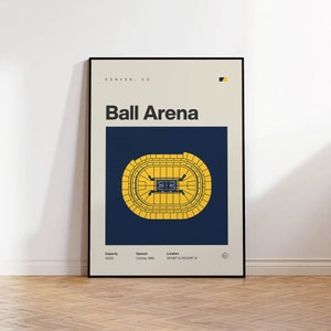 Denver Nuggets Poster, Ball Arena Stadium Print, Mid Century Modern Basketball Poster, Sports Bedroom Posters, Minimalist Office Wall Art