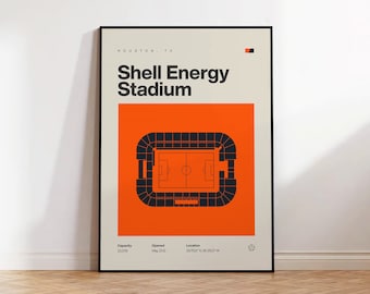Houston Dynamo Poster, Shell Energy Stadium Print, Mid Century Modern Soccer Poster, Football Bedroom Posters, Minimalist Office Wall Art