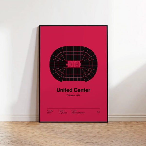 Chicago Bulls Poster, United Center Stadium Print, Mid Century Modern Basketball Poster, Sports Bedroom Posters, Minimalist Office Wall Art