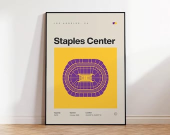 LA Lakers Poster, Los Angeles Staples Center Stadium Print, Mid Century Modern Basketball Posters, Bedroom Art, Minimalist Office Wall Art