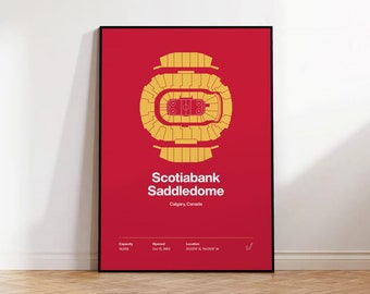 Calgary Flames Poster, Scotiabank Saddledome, NHL Poster, Mid Century Modern Wall Art, Hockey Prints, Hockey Fan Gift, Sport Bedroom Posters